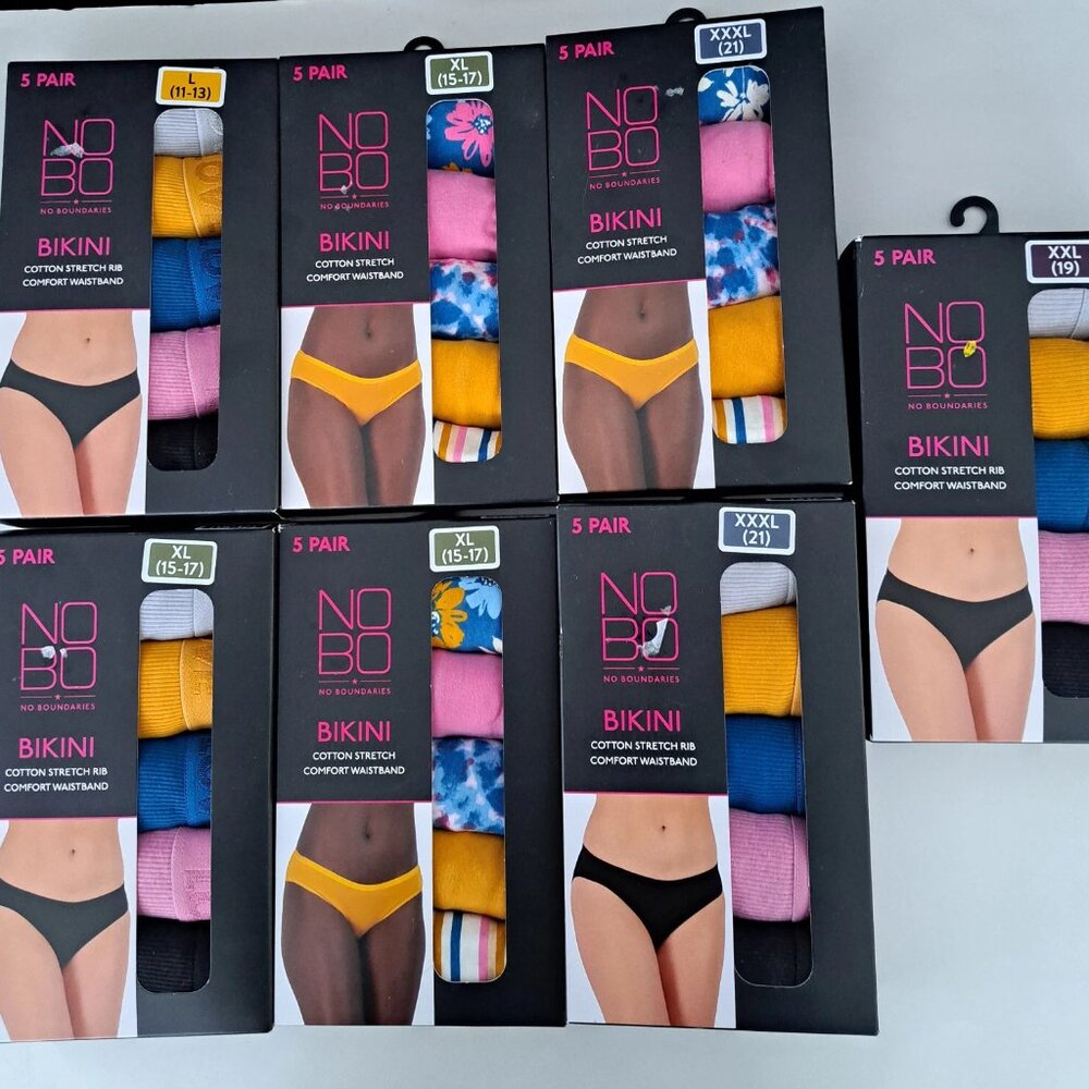 NOBO No Boundaries Women's Cotton Stretch Bikinis Sizes L to 3XL, Colors Vary